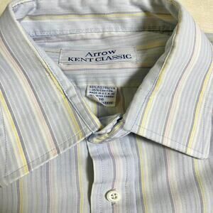 Vtg 80's Arrow Kent Button Up Shirt Men's L 16 Striped Short Sleeve Light Airy